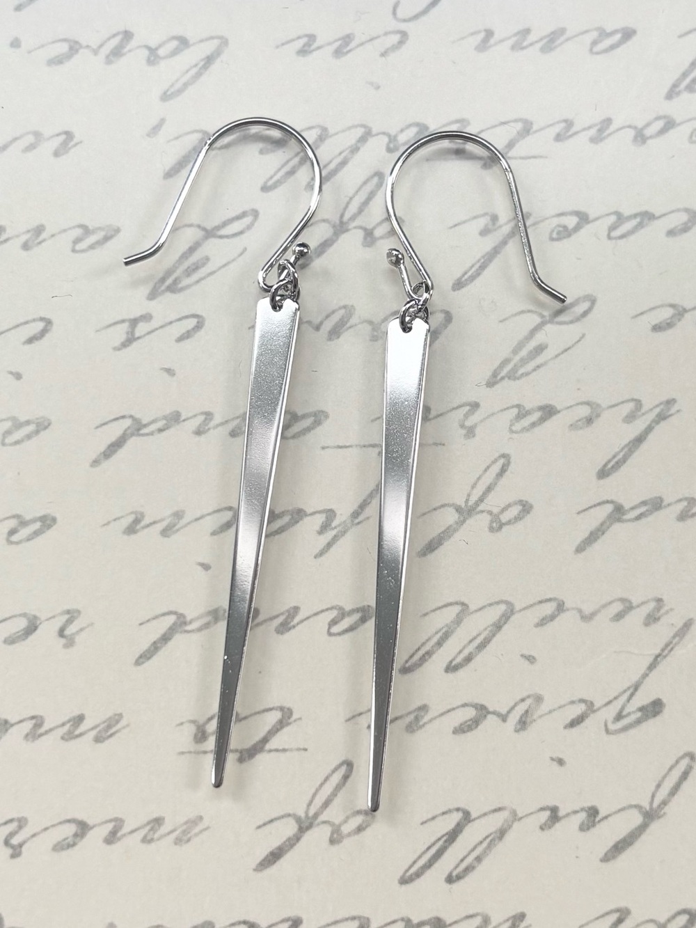 Sterling Silver Linear Drop Spike Earrings - Classic Minimalist